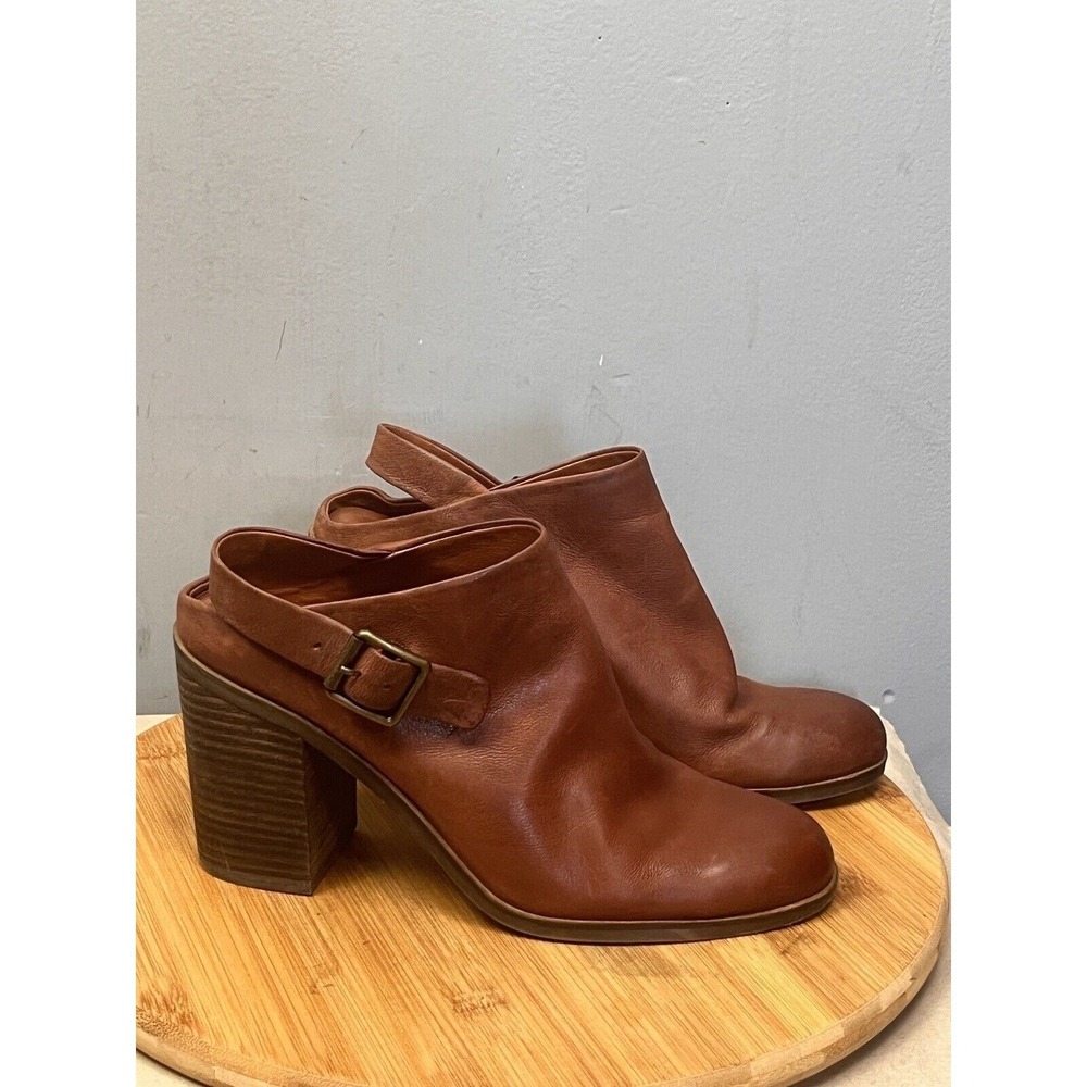 Lucky Brand Mules Womens 8.5 Brown Machiko Leather Slingback Stacked Block Heel